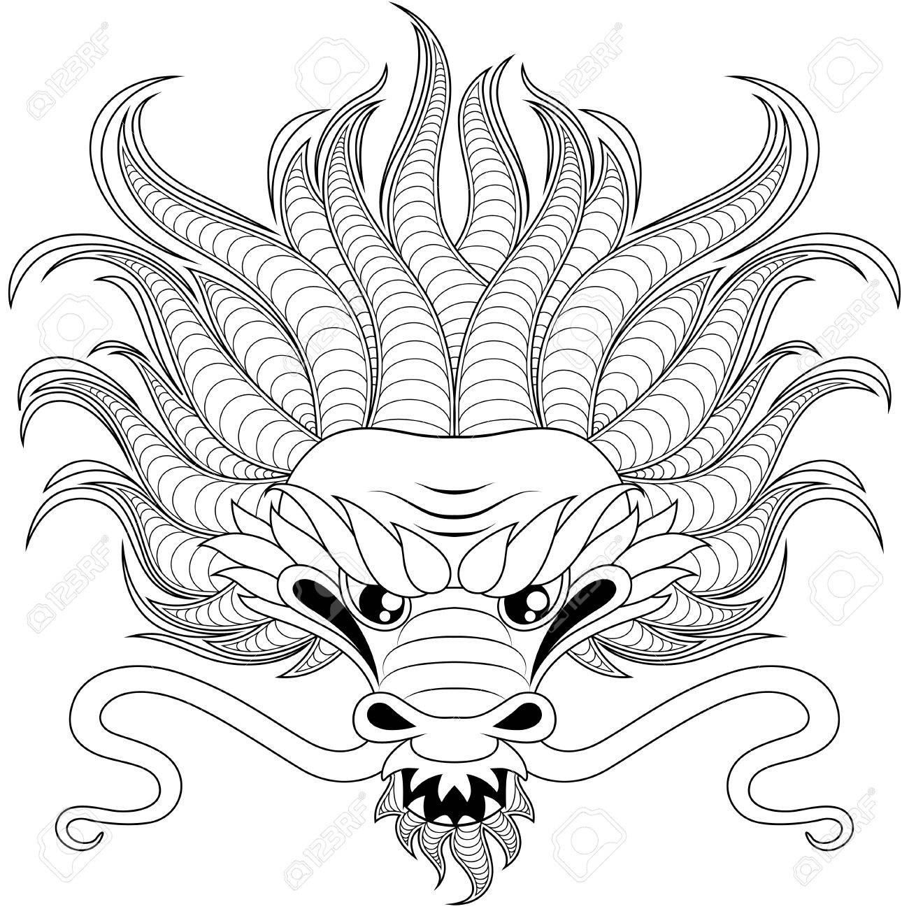 1300x1300 Head Of Chinese Dragon In Zentangle Style For Tatoo. Adult