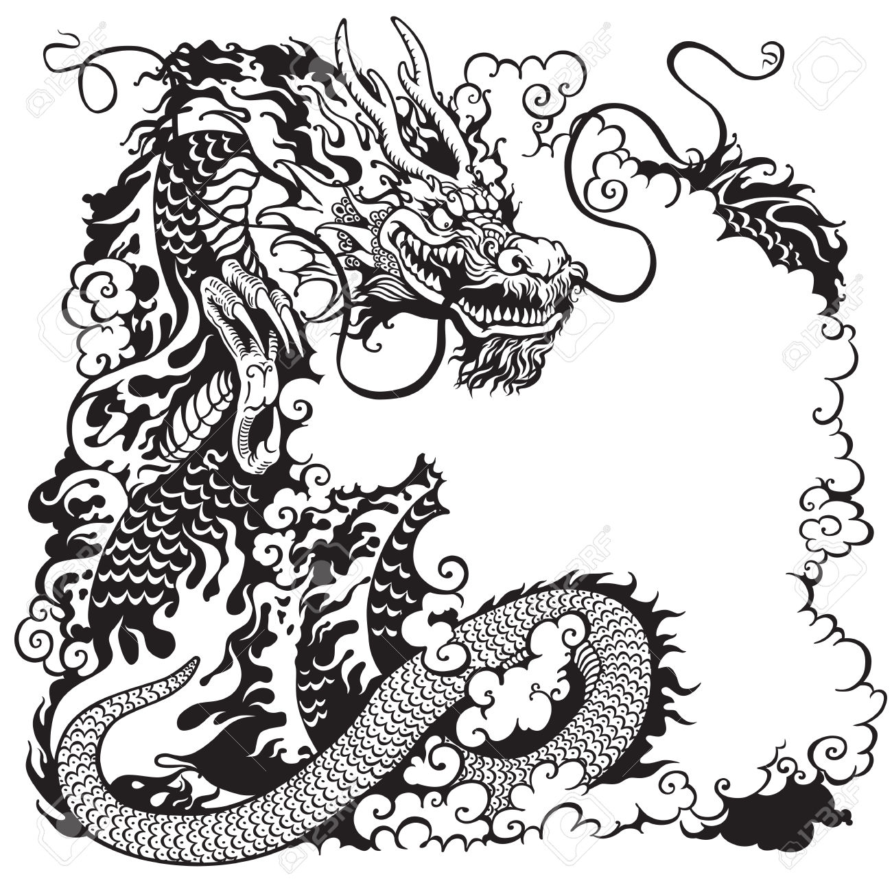 1300x1300 Drawn Chinese Dragon Fierce