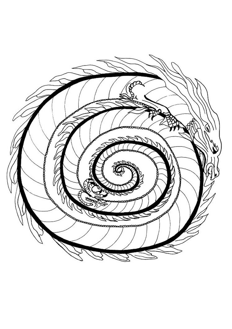749x1060 Fire Dragon Mandala Coloring Pages