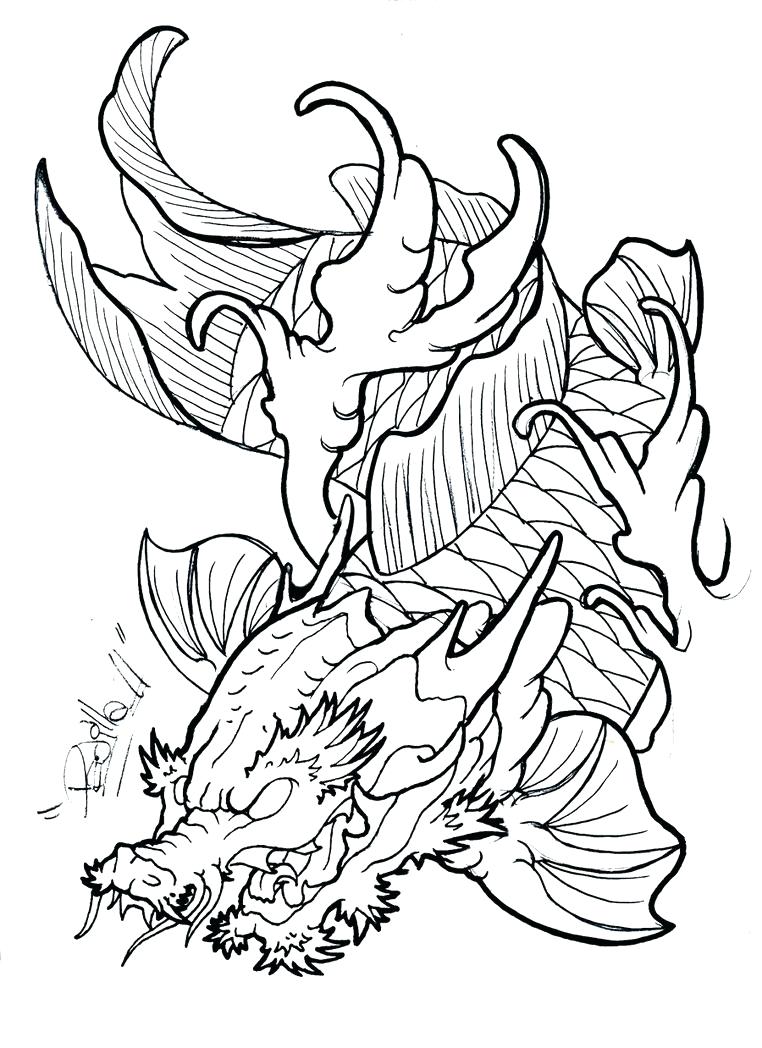 762x1048 Angry Outline Fish Dragon Tattoo Design By Template Welsh Drawing