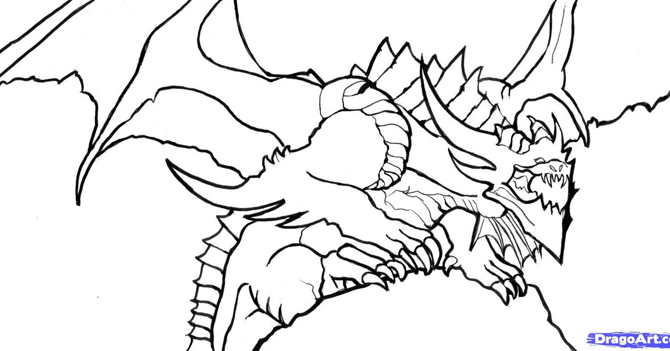 1366x716 Dragon Coloring Pages Look Real For Adults Drawing Animals