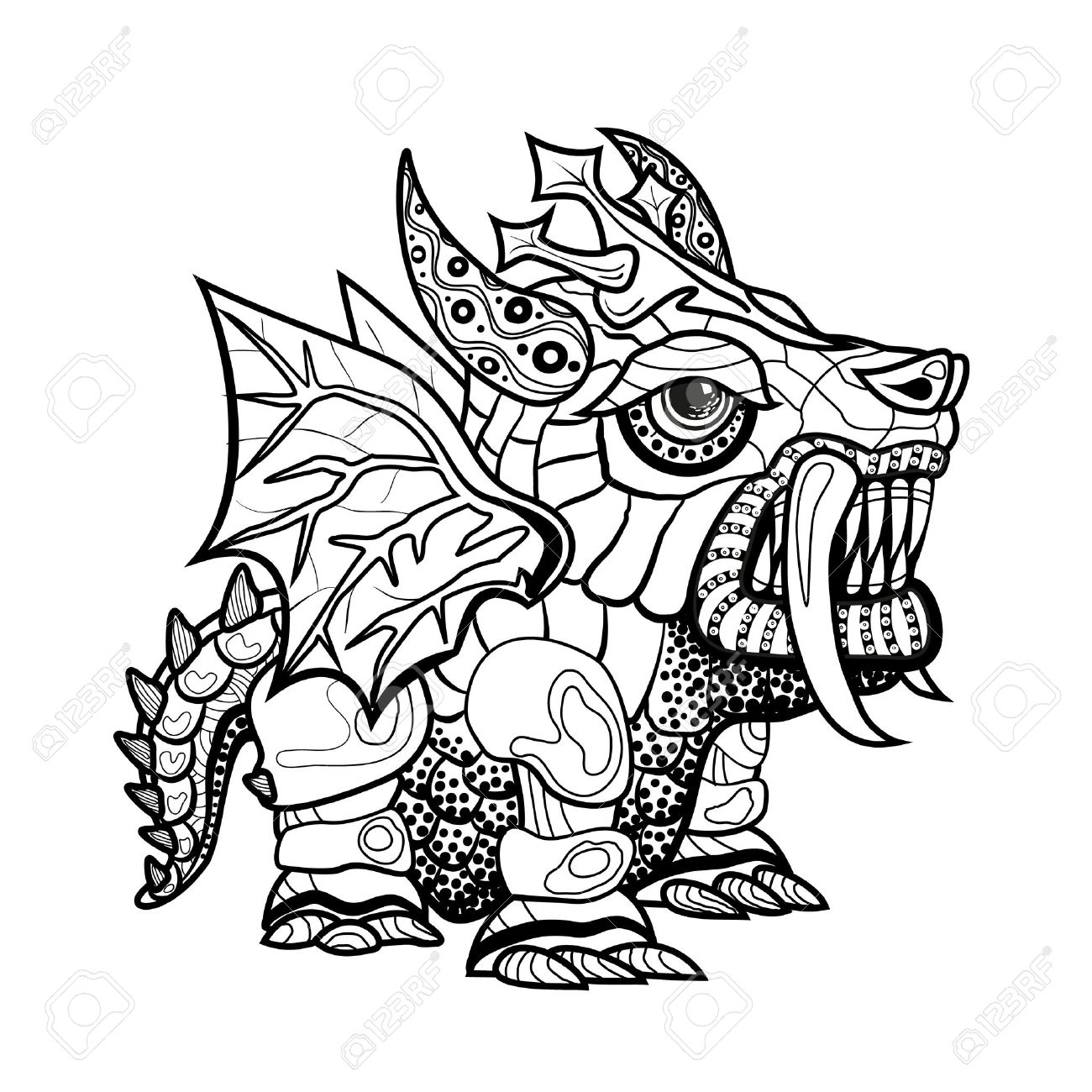 1300x1300 Hand Draw Ornamental Dragon Outline Illustration With Decorative