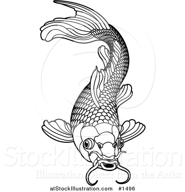 600x620 Black And White Koi Fish Drawings