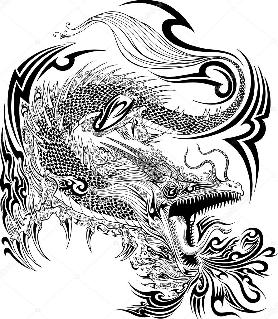 891x1023 Dragon Doodle Sketch Tattoo Vector Stock Vector Misterelements