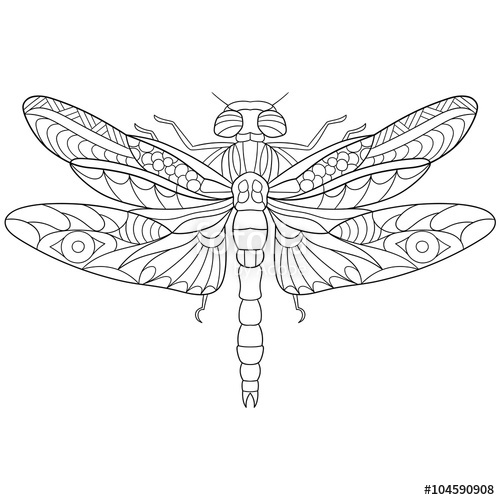 500x500 Zentangle Stylized Cartoon Dragonfly Insect, Isolated On White
