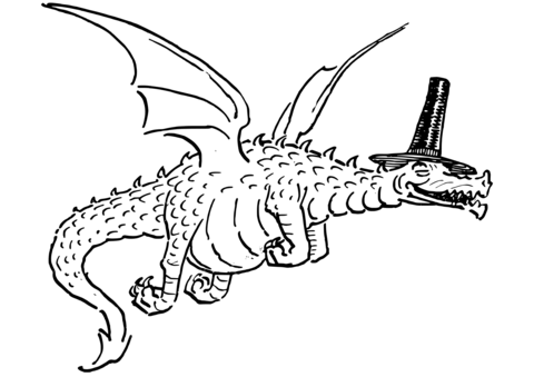 480x339 Flying Dragon With Funny Hat Coloring Page Free Printable