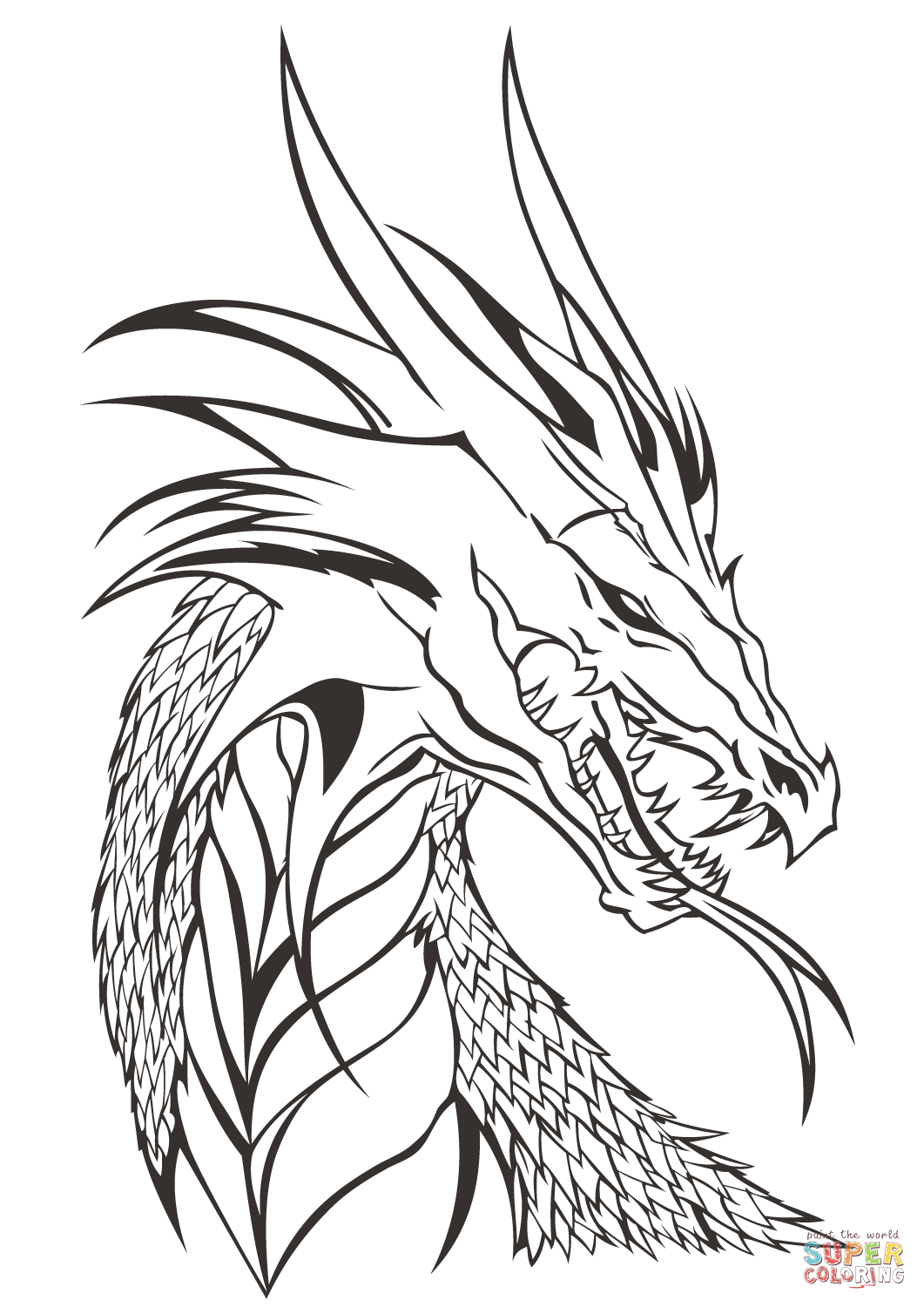 1061x1500 Drawing Of A Dragon Head Dragon Head Coloring Page Free
