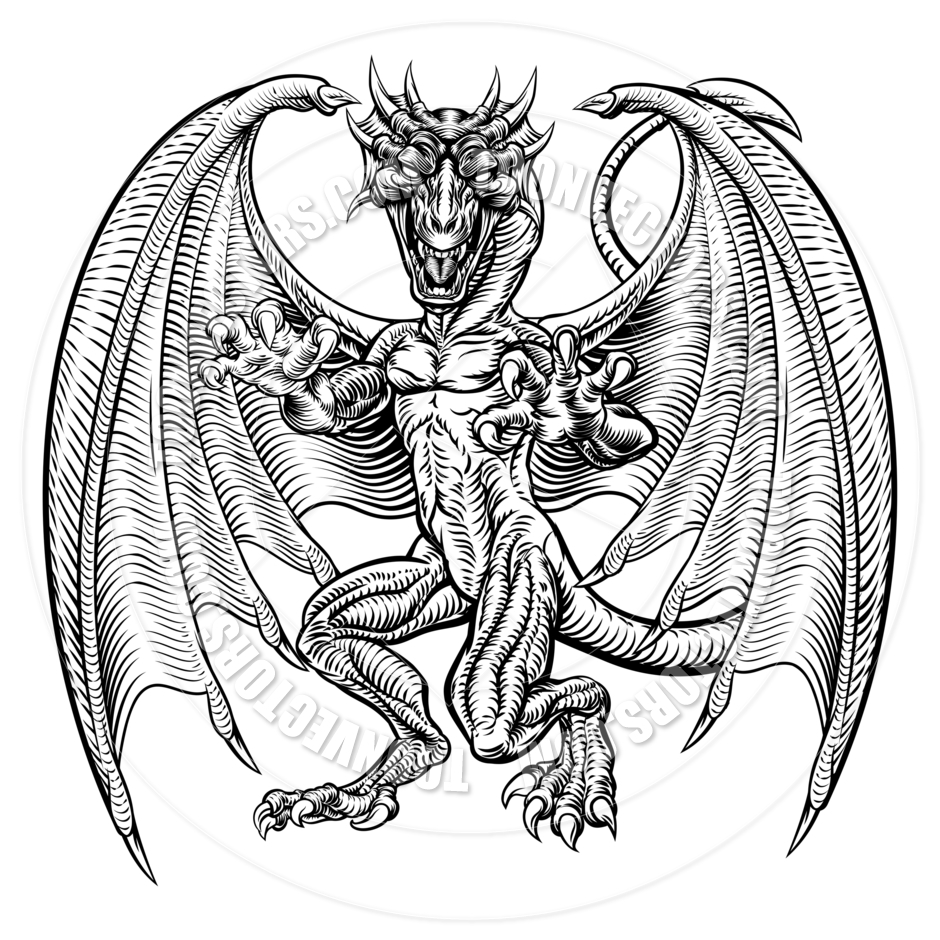 940x940 Dragon Fantasy Monster In A Hand Drawn Grunge Woodcut Style By