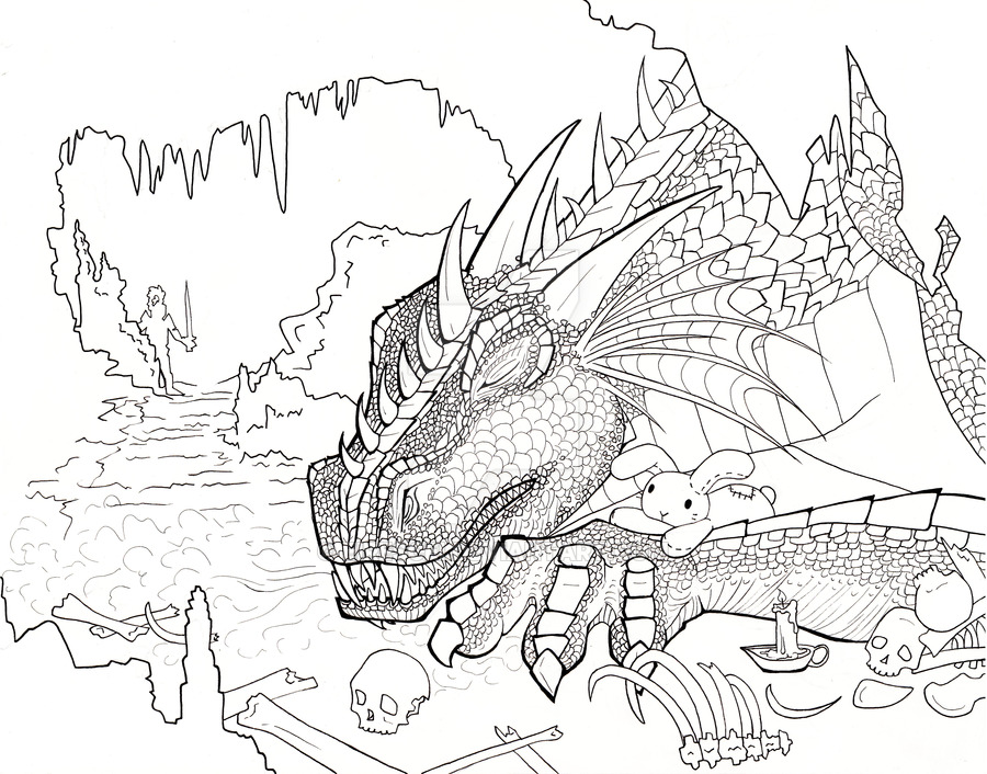 900x706 Dragon Line Drawing By Eirescei