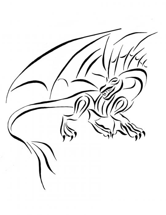 540x700 Medievil Dragon Tribal Line Drawing By Tina Barnash Dragons