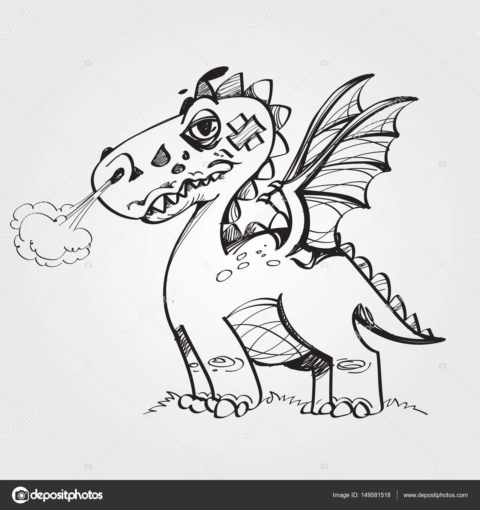 1600x1700 Fairy Dragon Outline Sketch. Stock Vector Filkusto