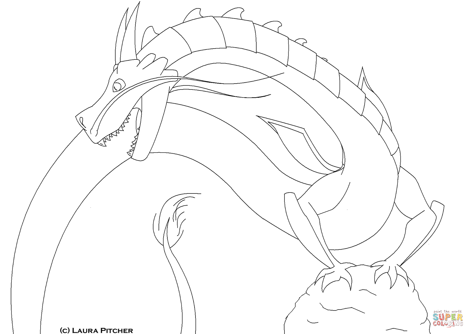 1500x1067 Dragon With Long Tail Coloring Page Free Printable Coloring Pages