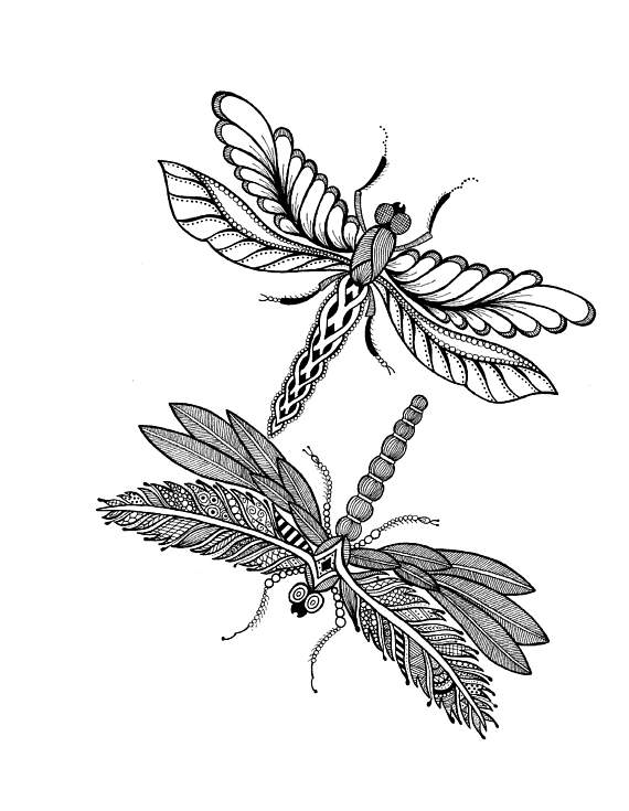 570x735 Dragonfly Zentangle Art Drawings Pen Ink Black