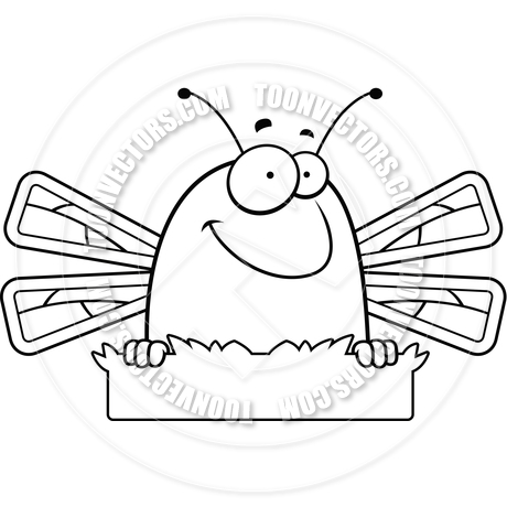 460x460 Cartoon Dragonfly Grass Sign (Black And White Line Art) By Cory