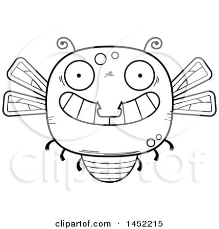 450x470 Clipart Graphic Of A Cartoon Black And White Lineart Grinning