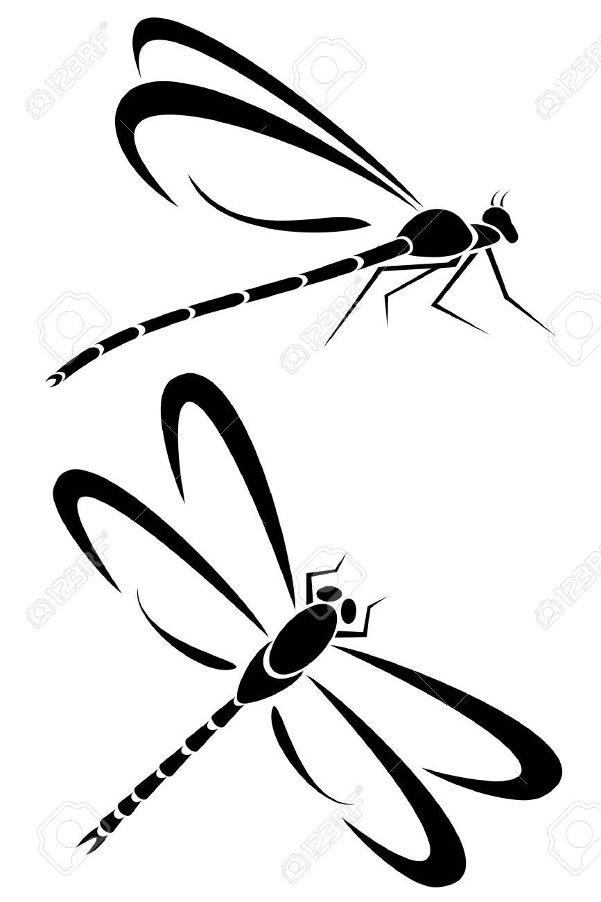 867x1300 Two Dragonfly Tribal Tattoos Royalty Free Cliparts, Vectors,