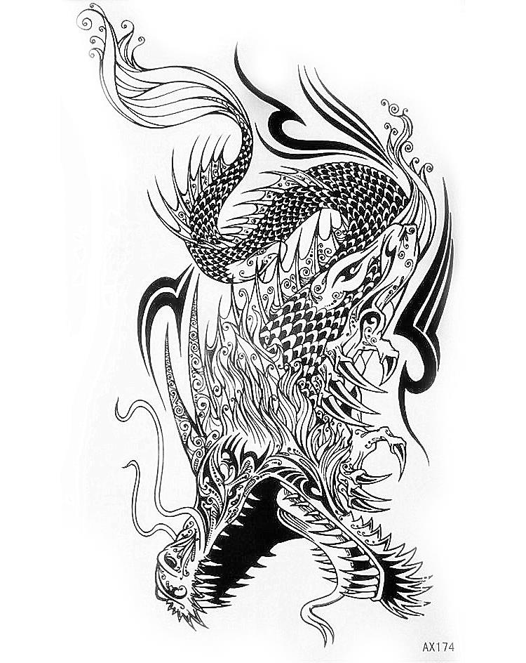 750x944 Waterproof Black Dragon Fly Tattoo Sticker,lower Back, Shoulder