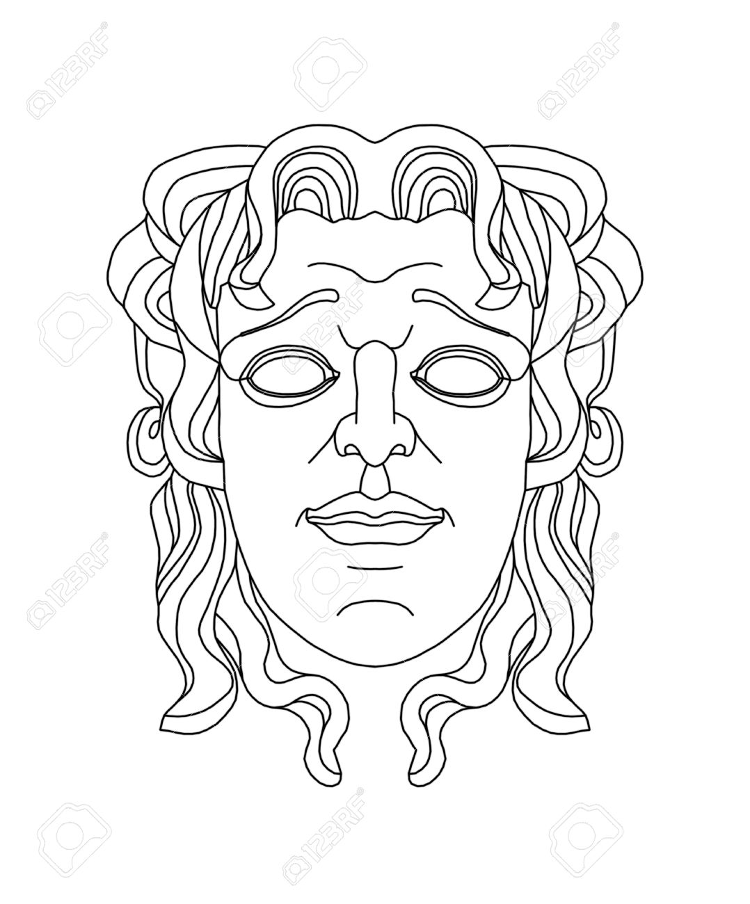 1078x1300 Drawing Of A Male Greek Theatrical Mask Of A Young Sad Man Stock