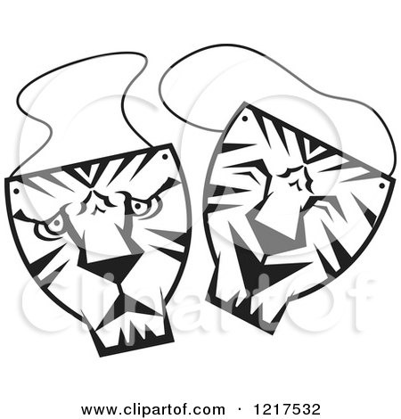 450x470 Clipart Of Black And White Happy And Sad Tiger Theater Masks