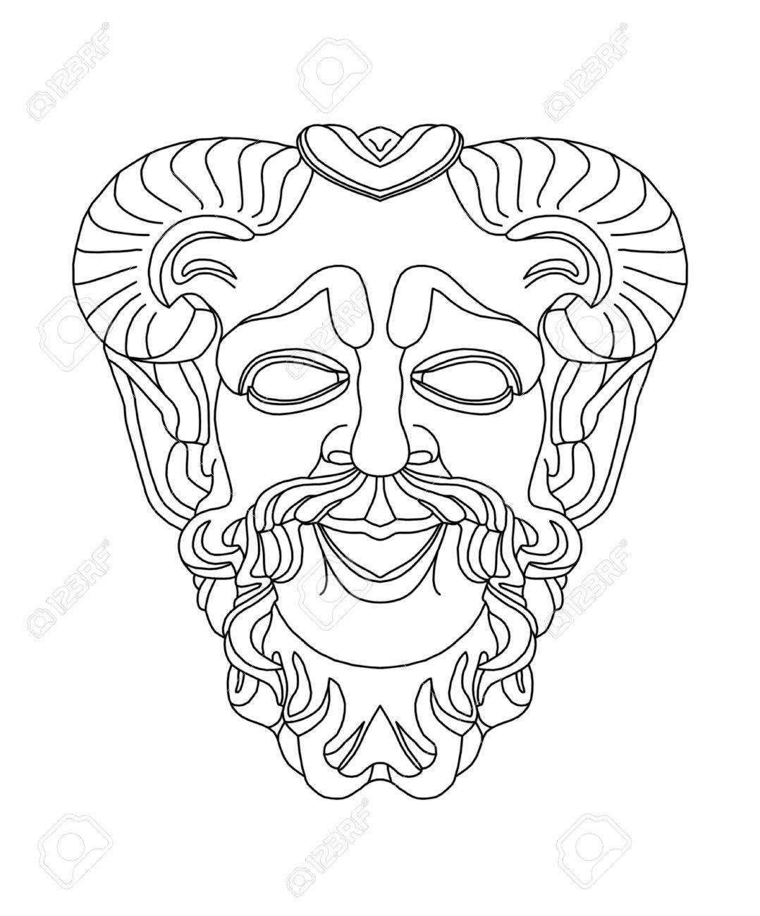 1078x1300 Drawing Of A Greek Theatrical Mask Of Satyr Stock Photo, Picture