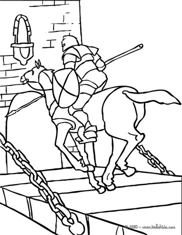 364x470 Knight On Horseback Running On A Drawbridge Coloring Pages