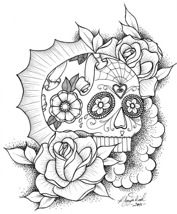 604x730 Awesome Sugar Skull Coloring Picture Online Abstract Coloring