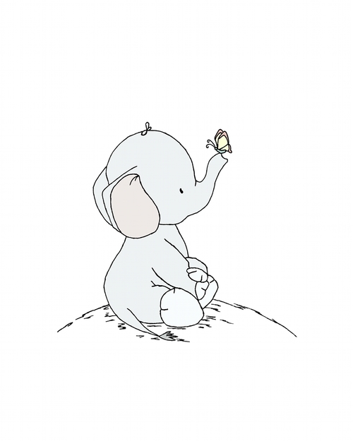 500x625 Elephant And Butterfly, Great And Small, Elephant Nursery Art, By