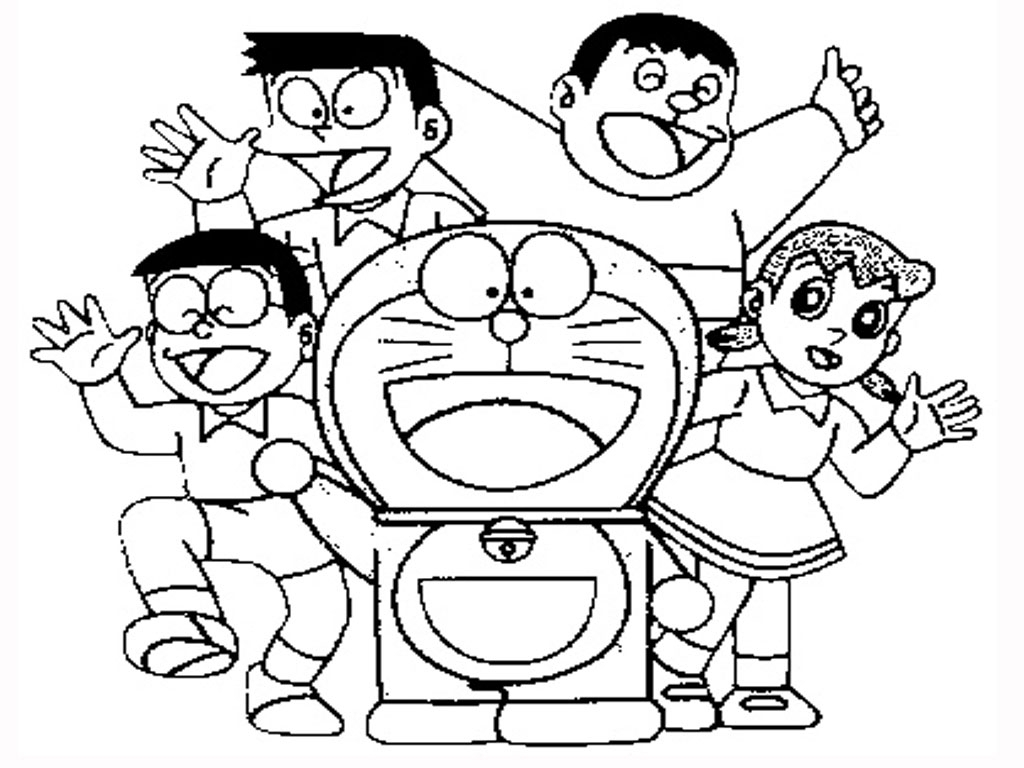 1024x768 Drawing Of Doraemon And His Friends