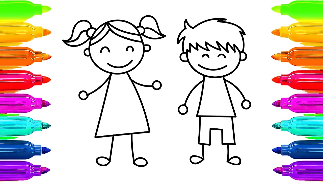 1280x720 How To Draw Kids Girl And Boy Learning Coloring Pages