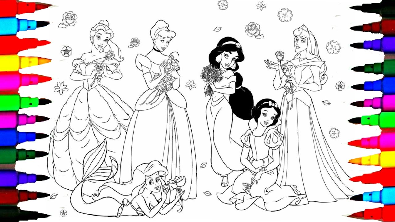 1280x720 Disney Princess Jasmine Cinderella Belle Moana Drawing Pages