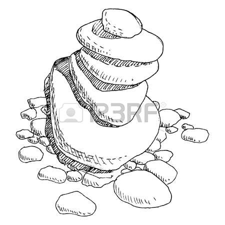 450x450 Round Sea Stones Drawing By Ink, Stones, Lying On One Another