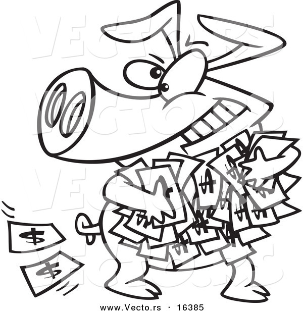 600x620 Vector Of A Cartoon Greedy Pig With Money