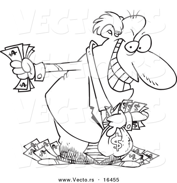 600x620 Vector Of A Cartoon Greedy Rich Businessman Holding His Money