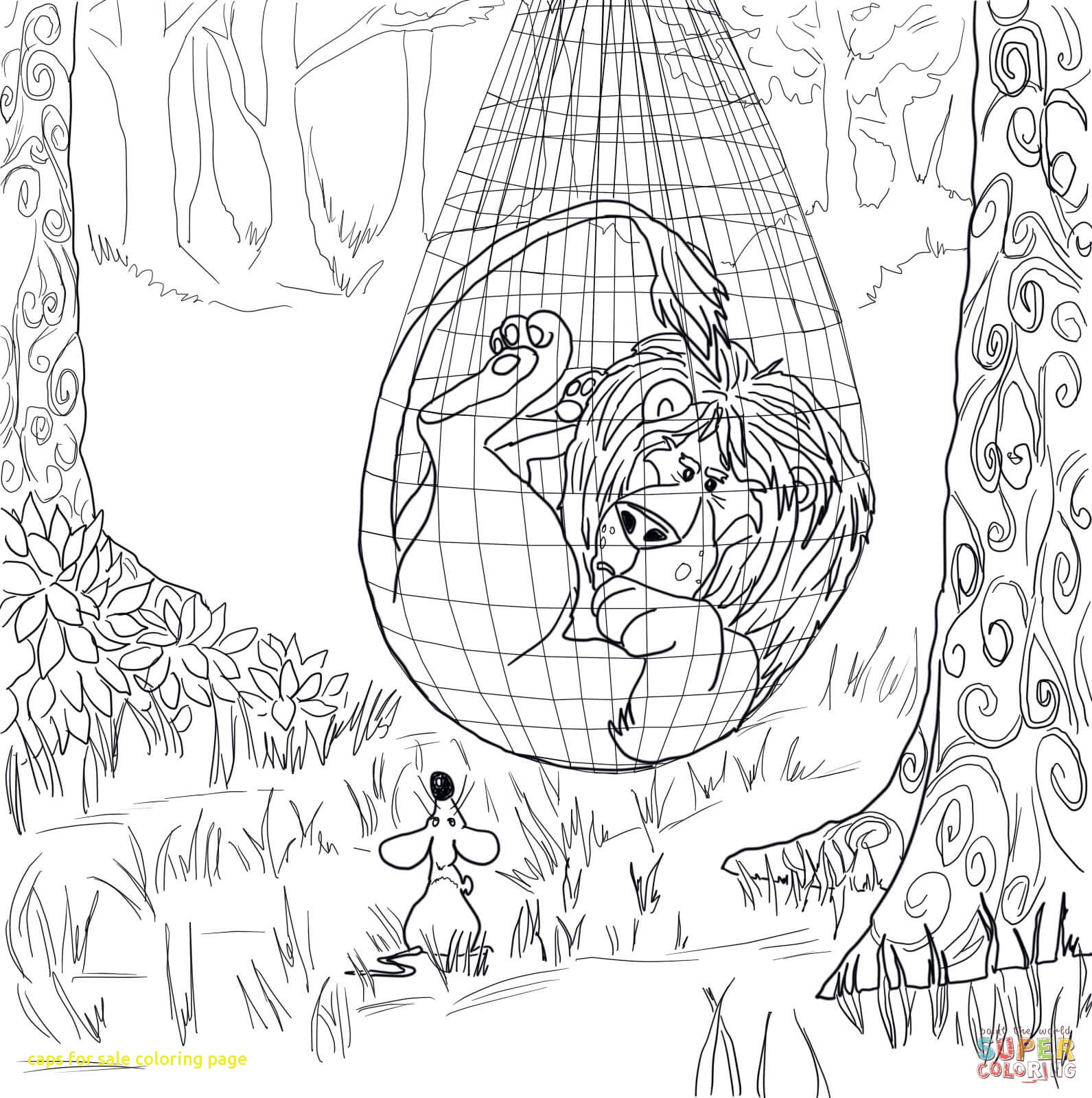1591x1600 Caps For Sale Coloring Page With The Lion Trapped In The Net