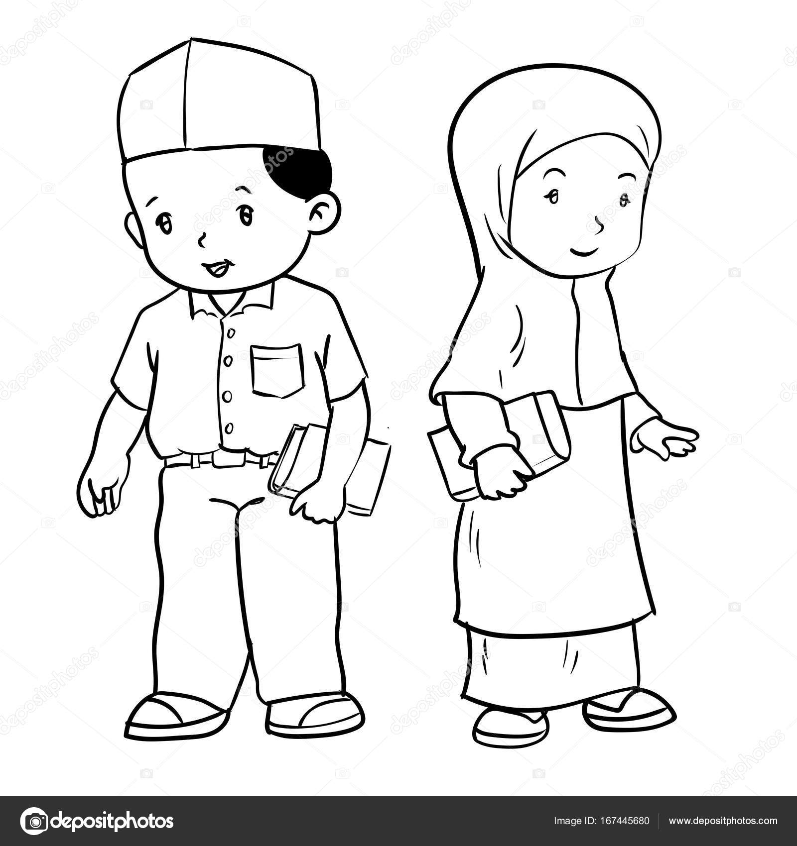 1600x1700 Hand Drawing Muslim Students Vector Illustration Stock Vector