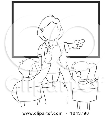 450x470 Clipart Of A Black And White Sketched Female Teacher And Students