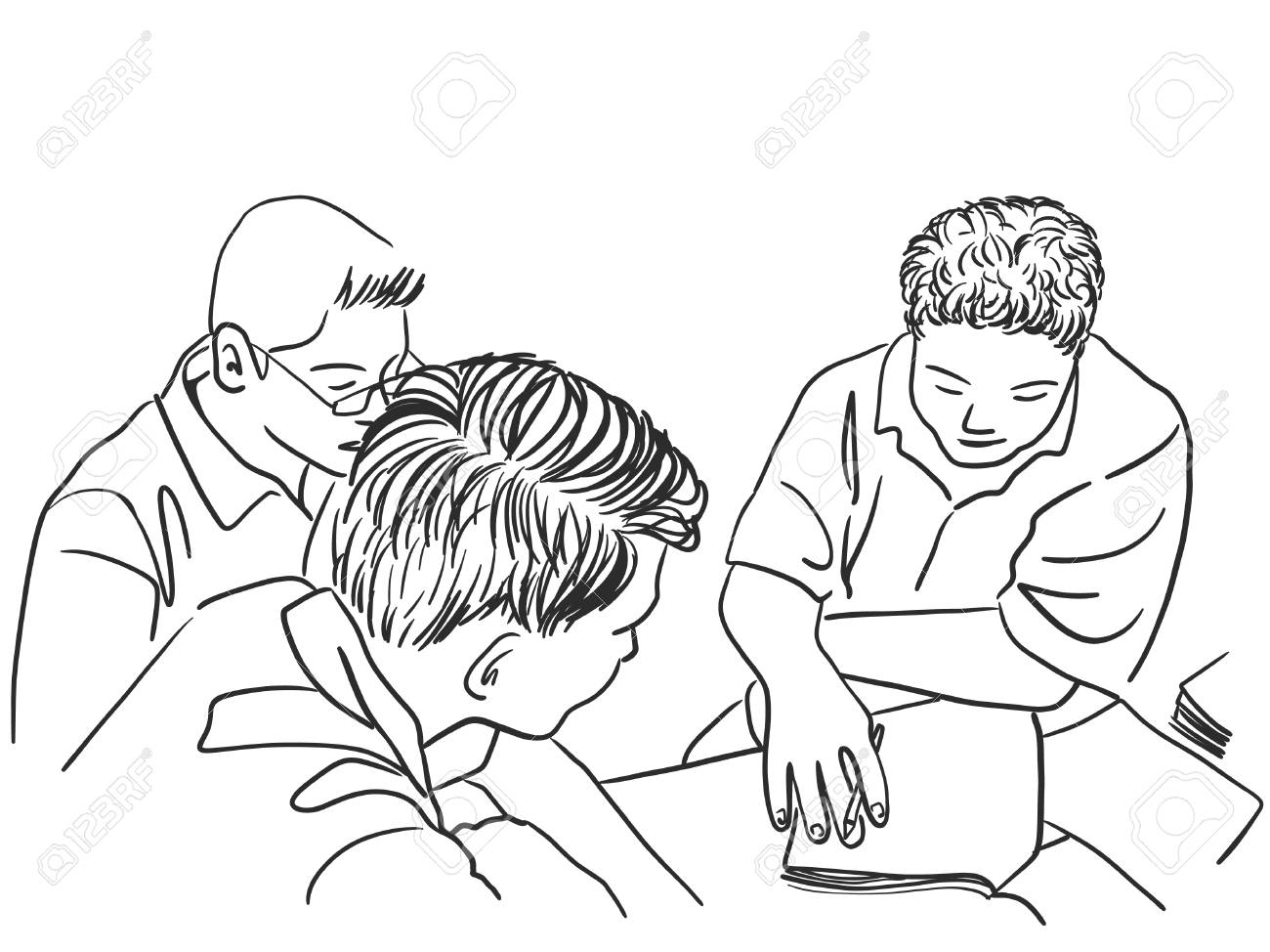 1300x974 Drawing Of Group Of Students Reading Books Royalty Free Cliparts