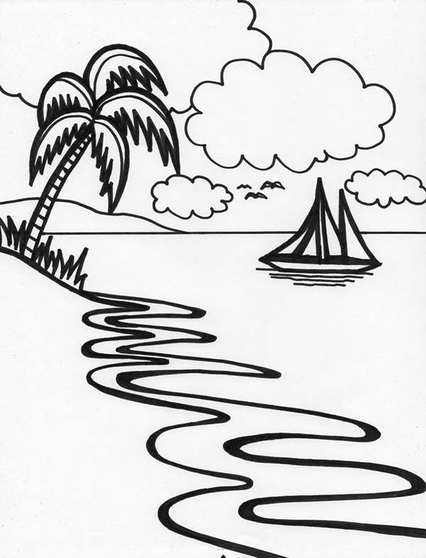 600x786 Beautiful Beach Line Drawing In Art Graphic Coloring Page