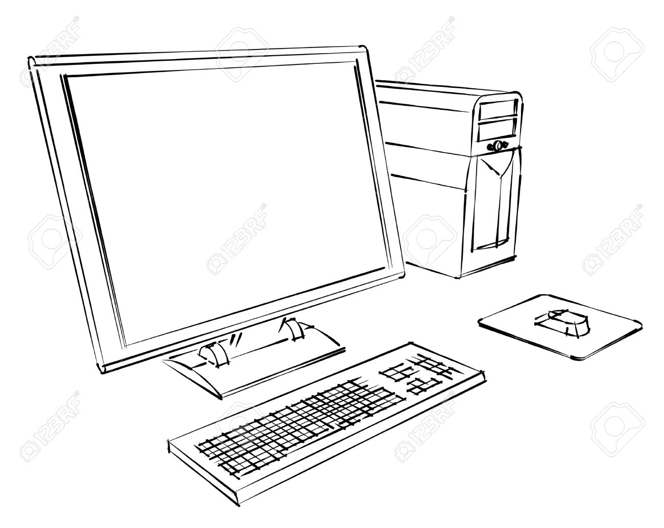 1300x1034 Desktop Computer Abstract Sketch Stock Photo, Picture And Royalty