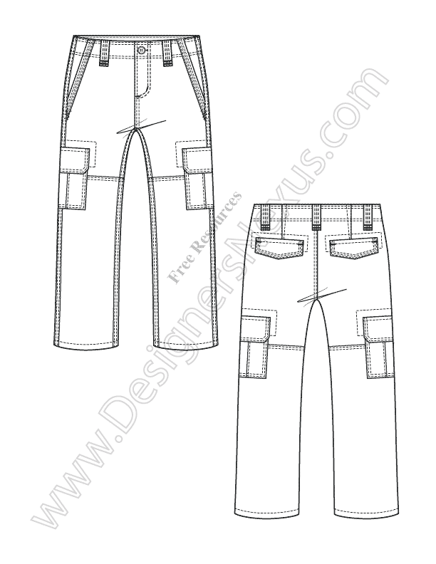 612x792 V35 Kids Cargo Pants Fashion Flat Sketch