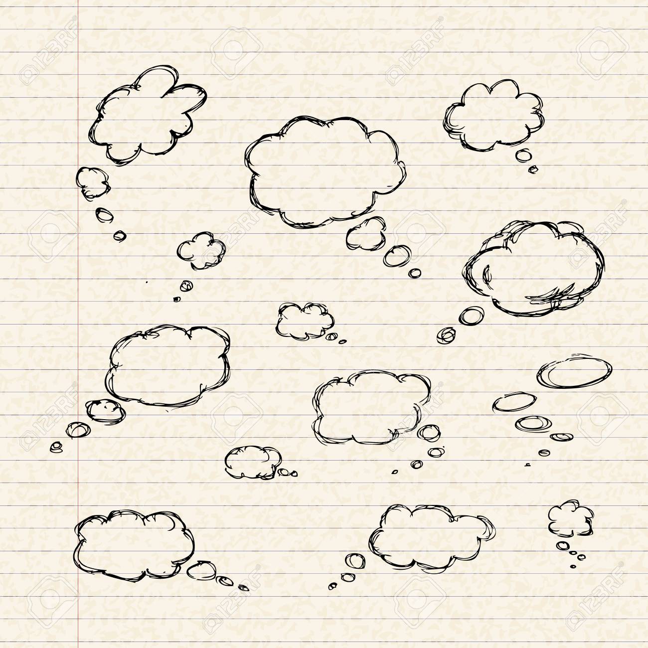 1300x1300 Hand Drawn Illustration Of Thought Bubbles On A Sheet Of Lined