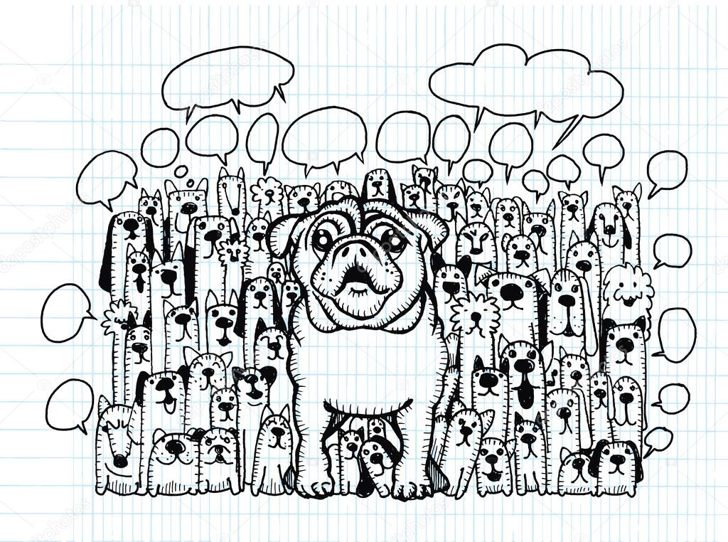1024x762 Hand Drawing Doodle Cute Dogs Group And Speaking Bubble Stock