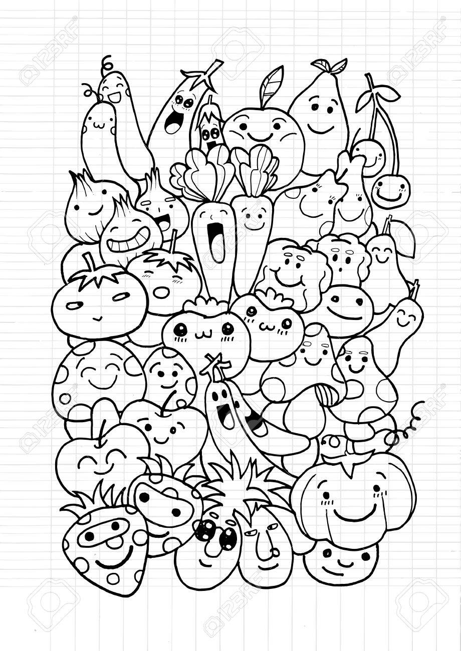 920x1300 Hipster Fruit And Vegetable Doodles Background,drawing Style