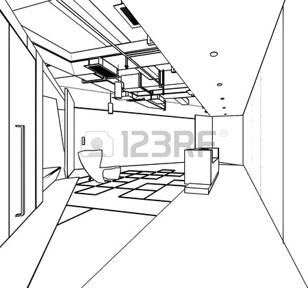450x421 Outline Sketch Drawing Of A Interior Space Office Stock Photo