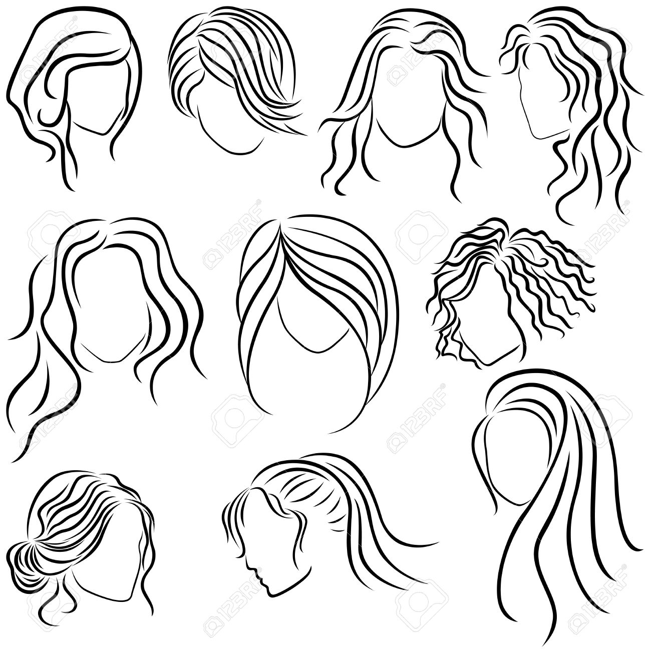 1300x1300 Hairstyles For Women, Set Of Ten Hand Drawing Outlines Royalty