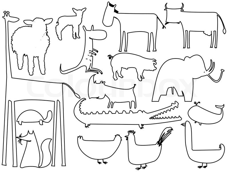 800x600 Animals Black Outlines Over White Stock Vector Colourbox