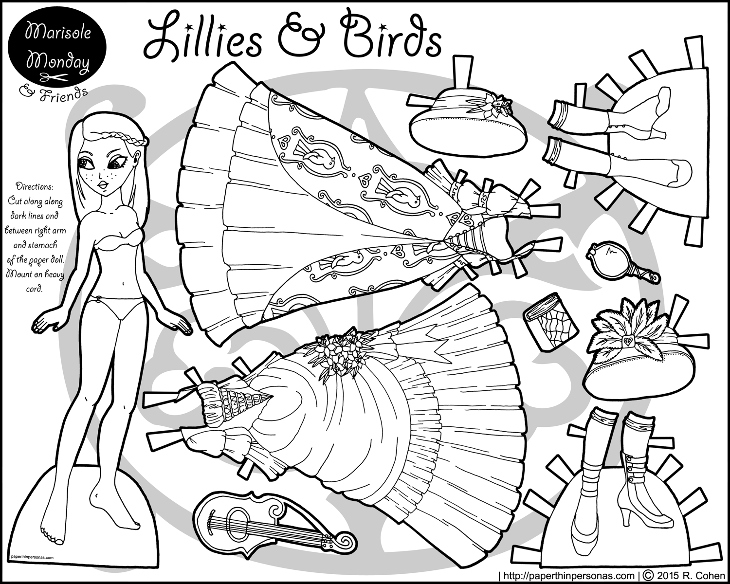 1500x1200 Lillies Amp Birds A Printable Paper Doll Coloring Page Paper Thin