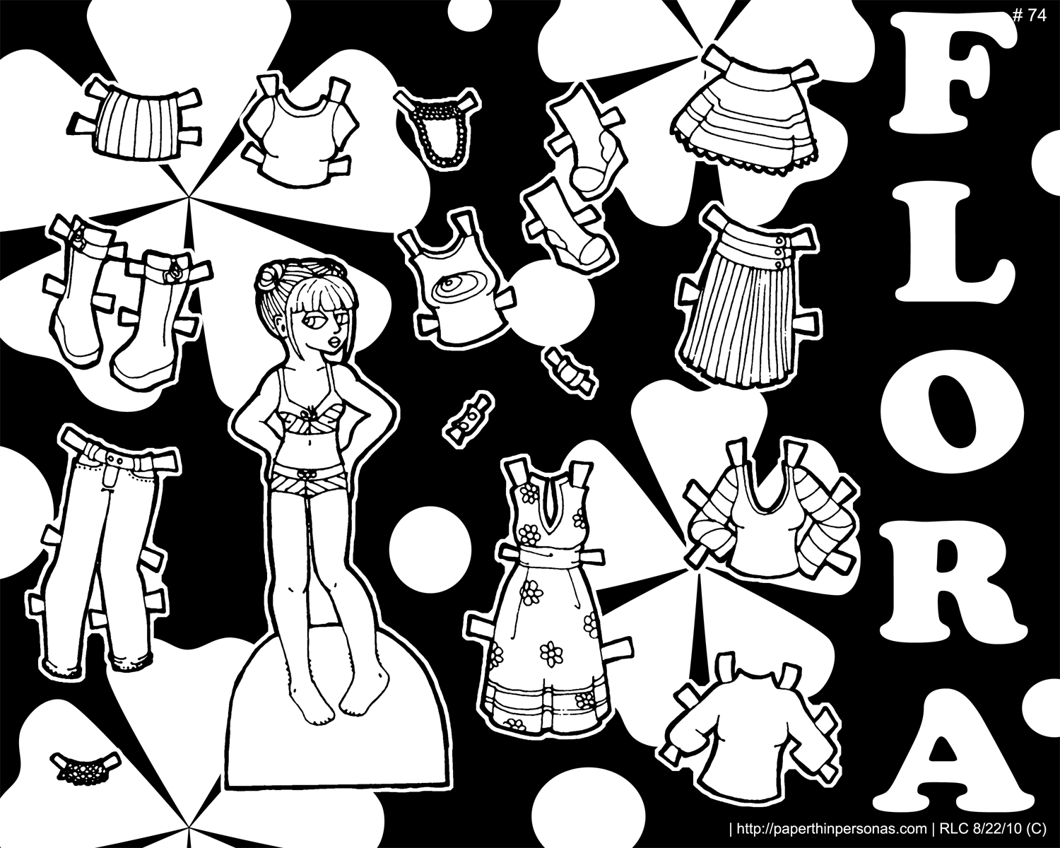 1500x1200 Printable Paper Doll In Black And White Flora