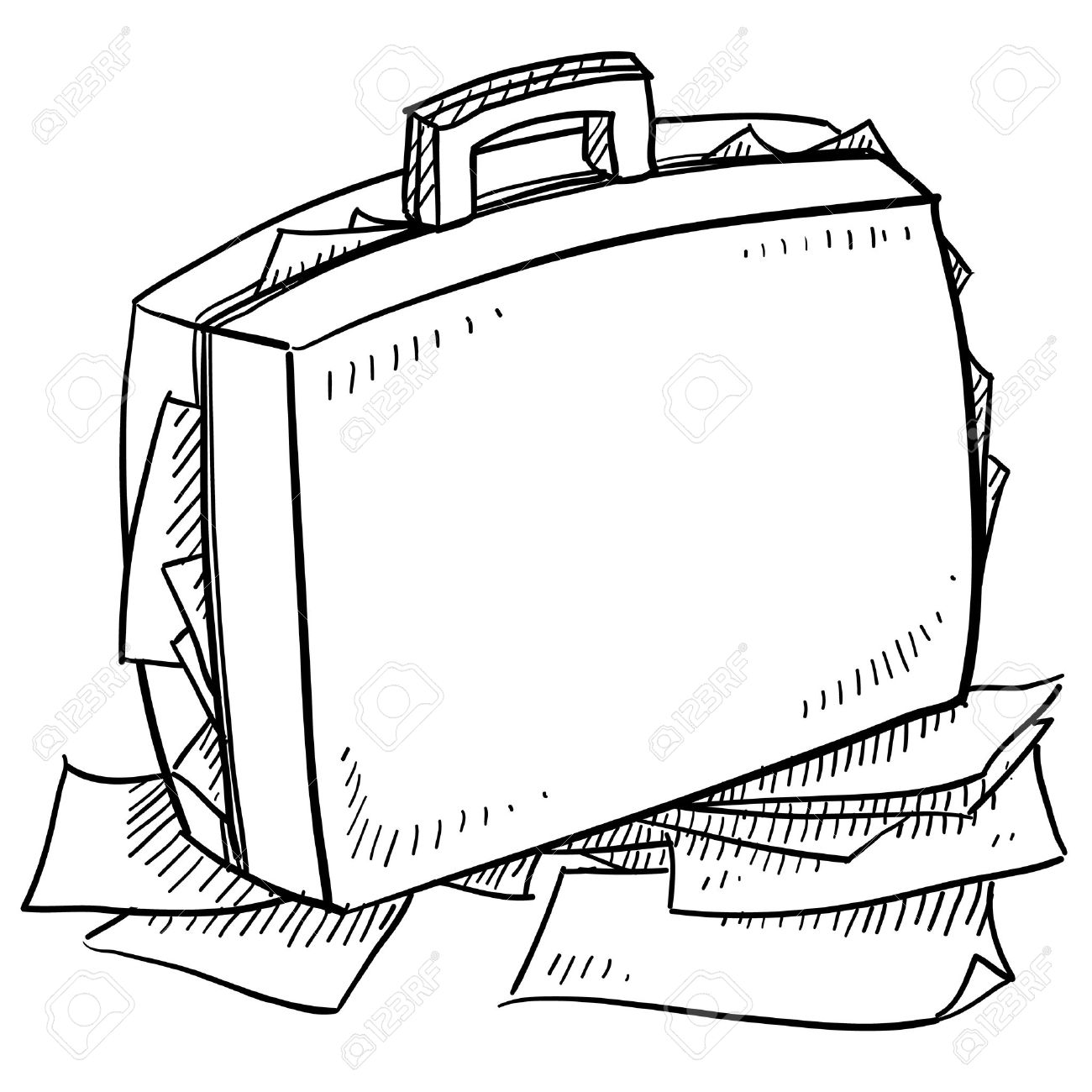 1300x1300 Doodle Style Office Briefcase Stuffed With Papers Sketch In Vector