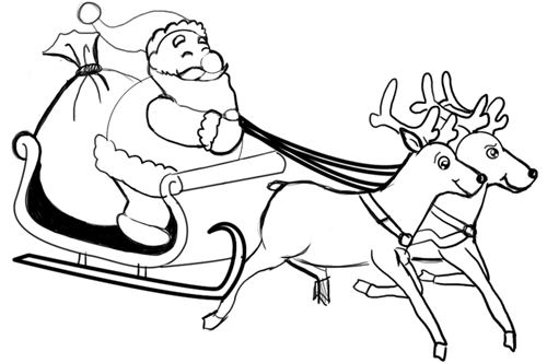 500x332 How To Draw Santa Clause And Reindeers And Flying Sleigh